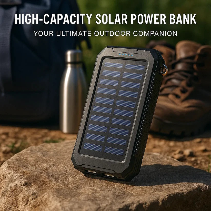Solar Power Bank with 10000mAh Battery and Dual USB Ports, Integrated LED Flashlights