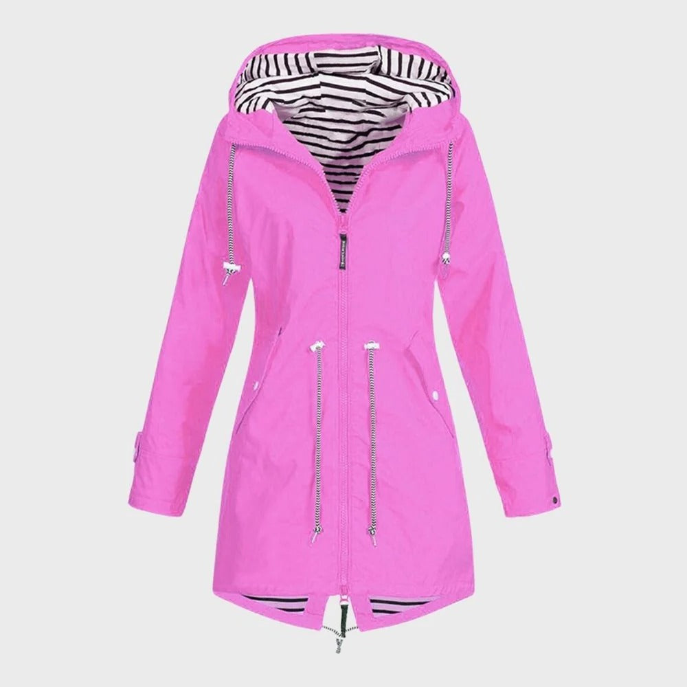 Women's Waterproof Rain Jacket with Adjustable Hood and Breathable Lining, Mid-Thigh