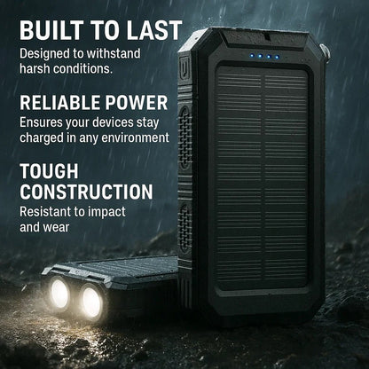 Solar Power Bank with 10000mAh Battery and Dual USB Ports, Integrated LED Flashlights