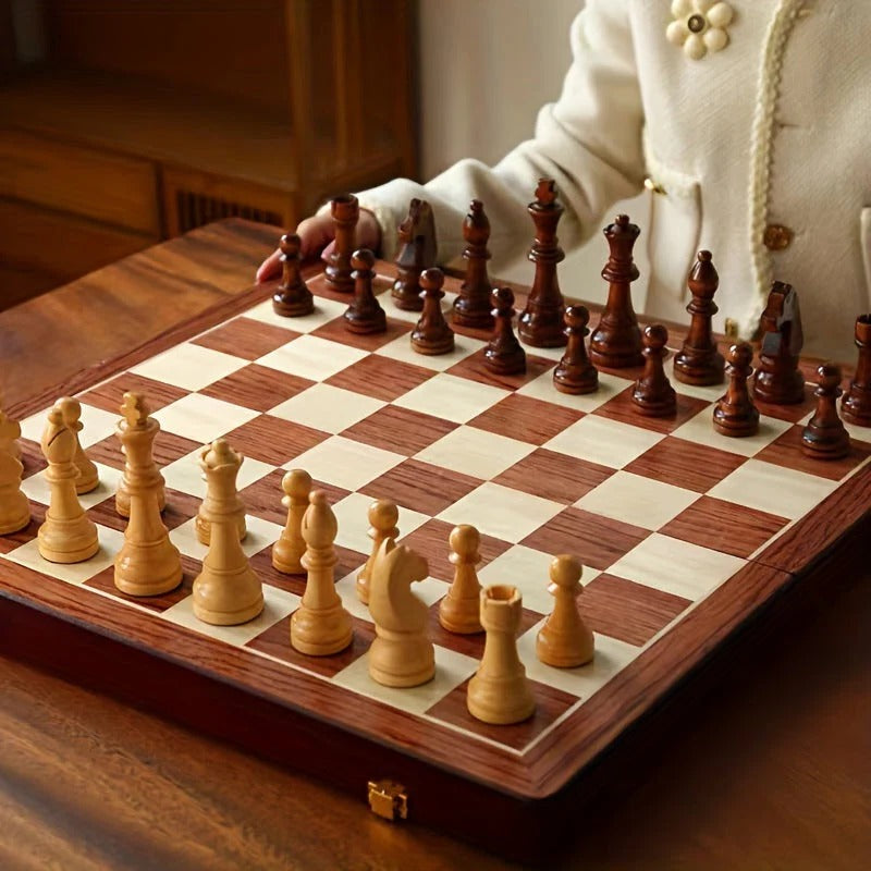 Wood Chess Set with Storage Box and Extra Pieces, 15.7 x 15.7 in Board
