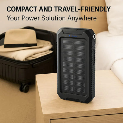 Solar Power Bank with 10000mAh Battery and Dual USB Ports, Integrated LED Flashlights