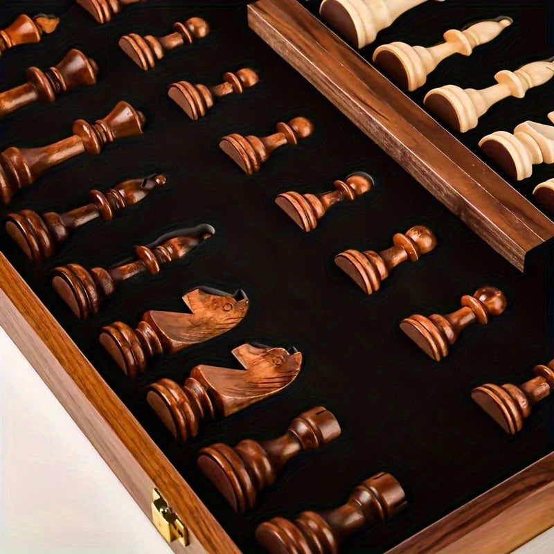 Wood Chess Set with Storage Box and Extra Pieces, 15.7 x 15.7 in Board