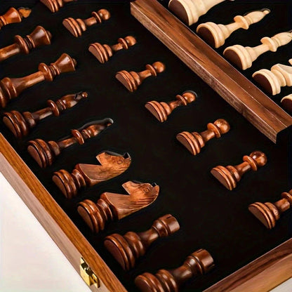 Solid Wood Chess Set with Weighted Pieces and Fixed Board, 34-Piece Compact Brown Zolana