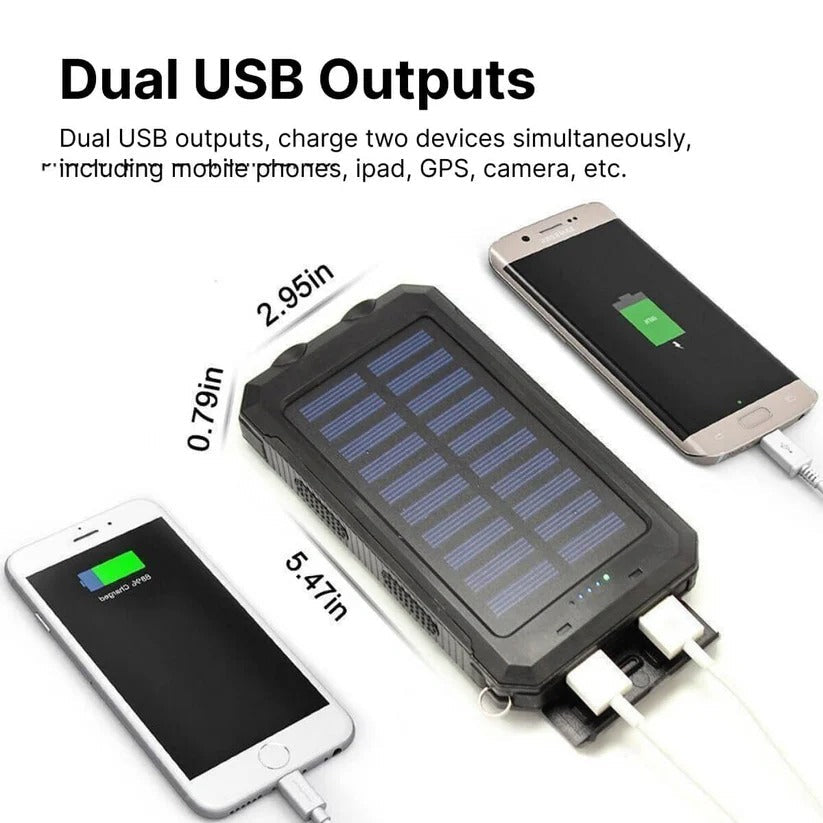 Solar Power Bank with 10000mAh Battery and Dual USB Ports, Integrated LED Flashlights