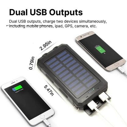 Solar Power Bank with 10000mAh Battery and Dual USB Ports, Integrated LED Flashlights