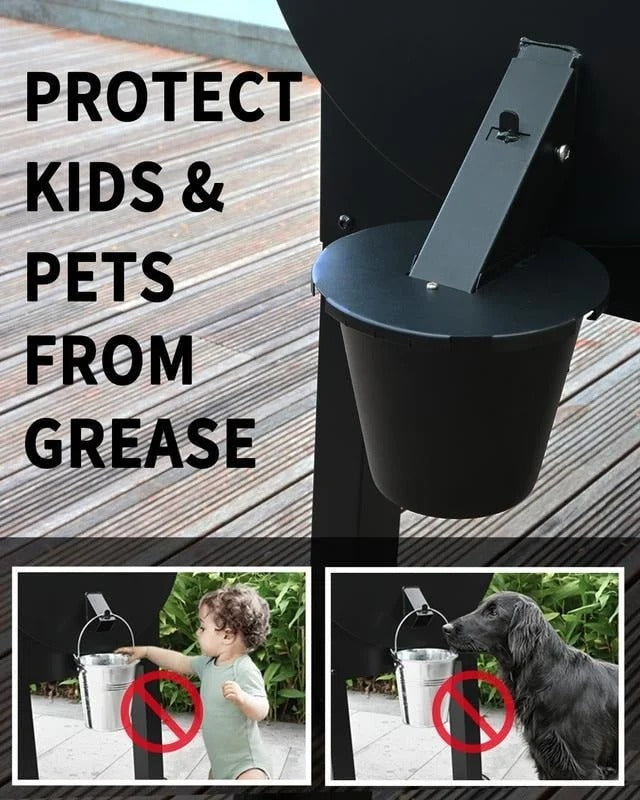 Grill Grease Collector with Fitted Lid and Reusable Liner, Toolless Fit for 1.6in Spouts