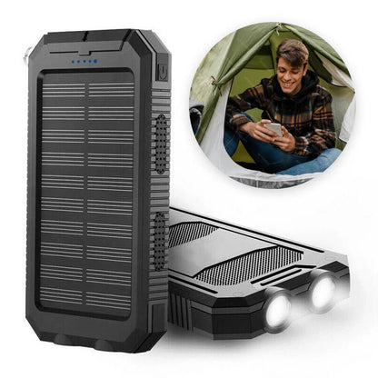 Solar Power Bank with 10000mAh Battery and Dual USB Ports, Integrated LED Flashlights