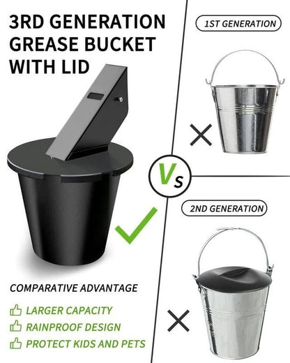 Grill Grease Collector with Fitted Lid and Reusable Liner, Toolless Fit for 1.6in Spouts