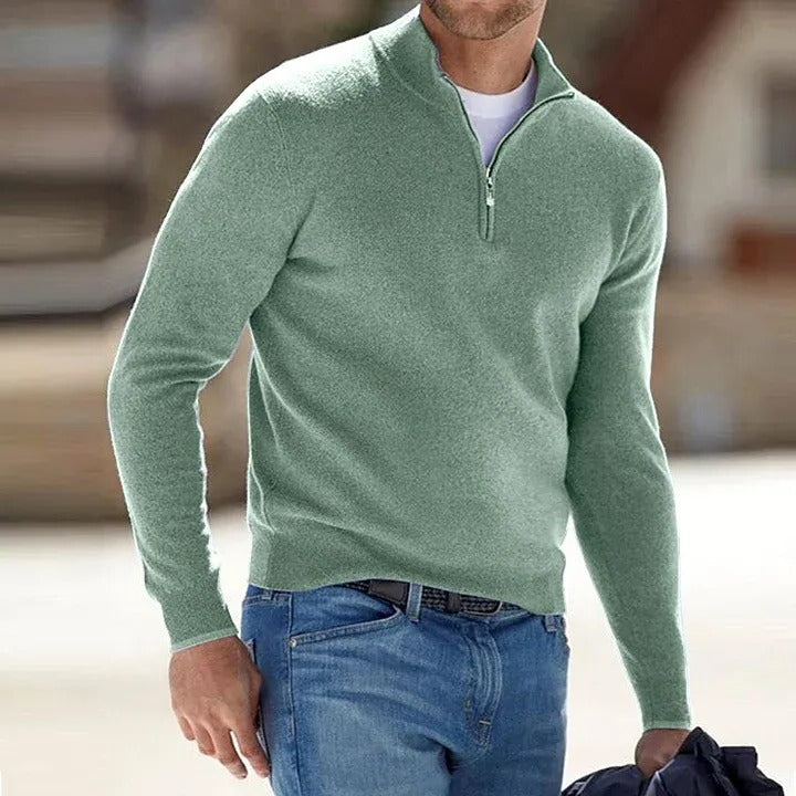 Cashmere Blend Sweater for Men with Zipper and Tailored Everyday Fit