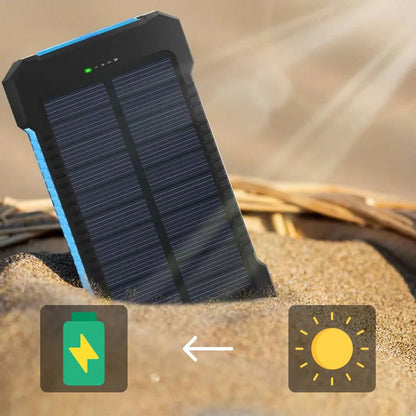 Solar Power Bank with 10000mAh Battery and Dual USB Ports, Integrated LED Flashlights