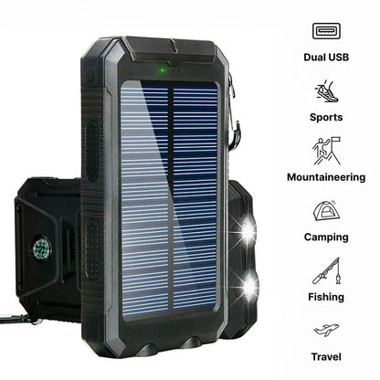 Solar Power Bank with 10000mAh Battery and Dual USB Ports, Integrated LED Flashlights