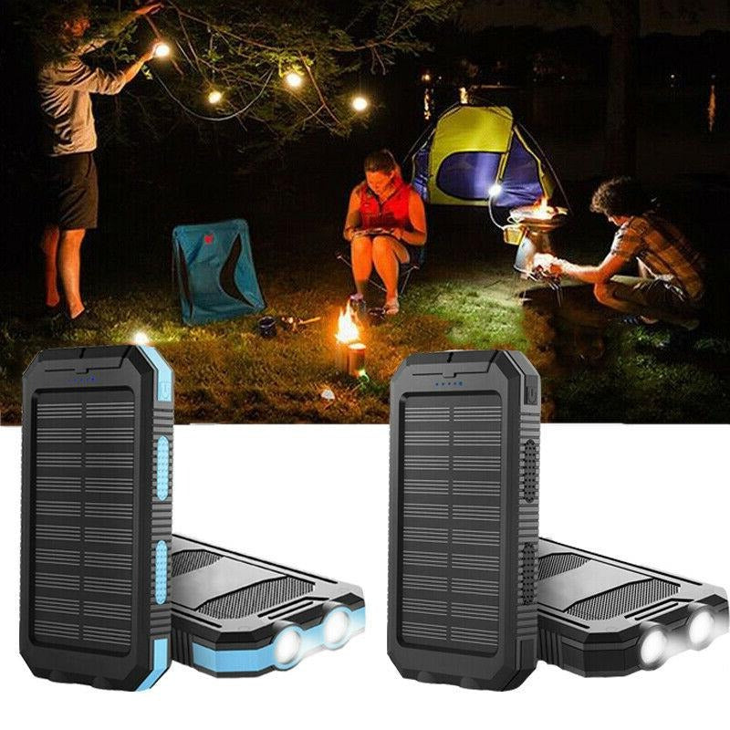 Solar Power Bank with 10000mAh Battery and Dual USB Ports, Integrated LED Flashlights