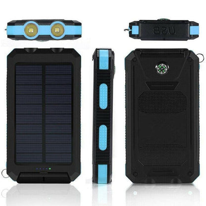 Solar Power Bank with 10000mAh Battery and Dual USB Ports, Integrated LED Flashlights
