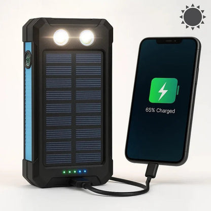 Solar Power Bank with 10000mAh Battery and Dual USB Ports, Integrated LED Flashlights