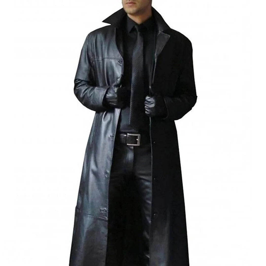 Men's Leather Coat with Full Grain Leather and Lightweight Insulation, Tailored Fit