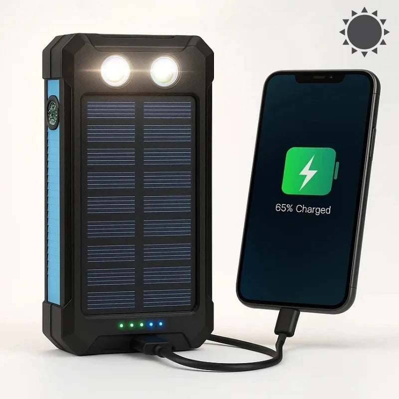 Solar Power Bank with 500000mAh Capacity and Dual USB Outputs, IP44 Water Resistant Zolana