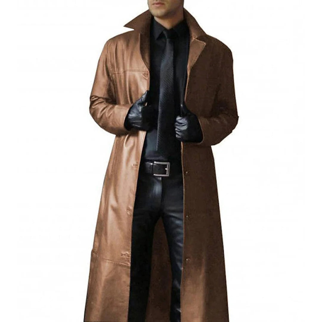 Men's Leather Coat with Full Grain Leather and Lightweight Insulation, Tailored Fit