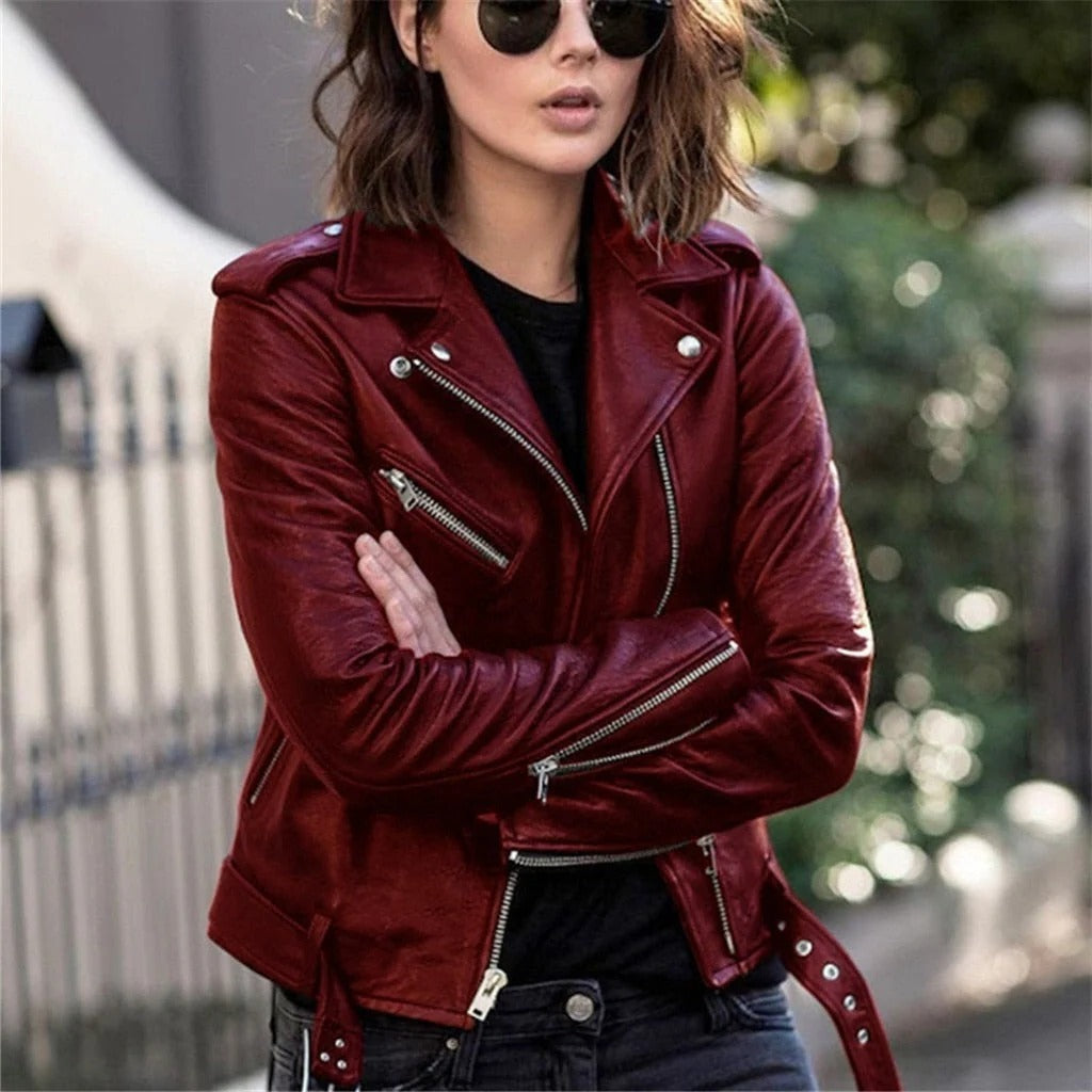 Leather Jacket with Full-Grain Construction and Asymmetric Zipper, Tailored Fit