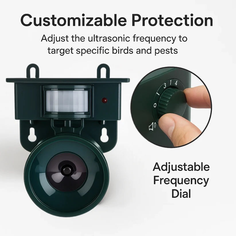 Solar Motion Bird Repeller with PIR Sensor and Adjustable Sound, Weather Resistant