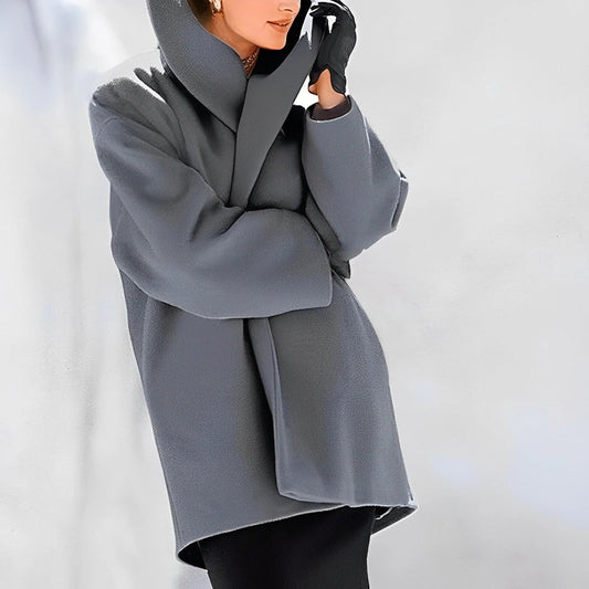 Wool Blend Wrap Coat with Removable Belt and Slanted Side Pockets, A-Line Mid-Thigh Zolana