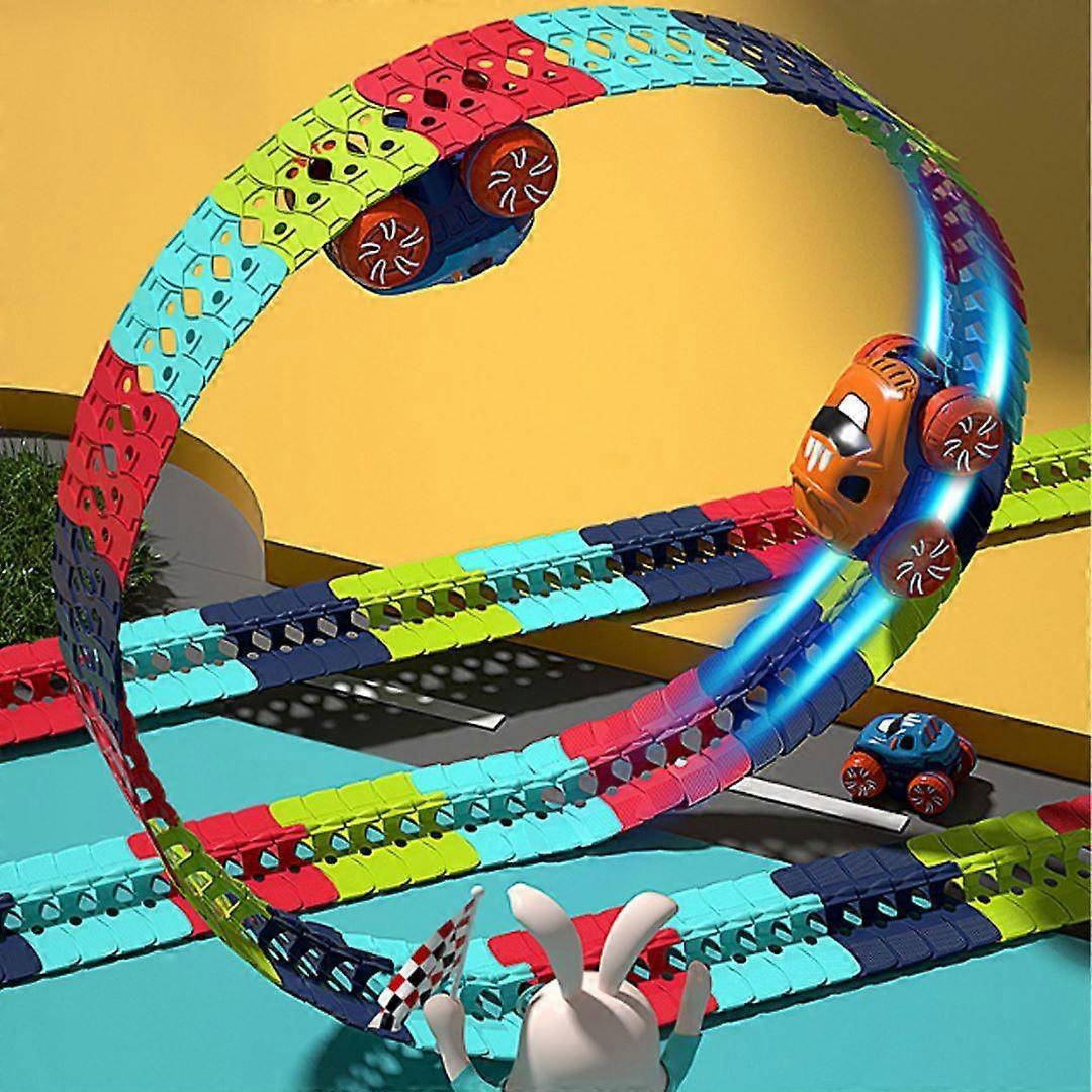 Glow in the Dark Race Track with Flexible Snap-Together Track and Anti-Tip Car for Kids Zolana