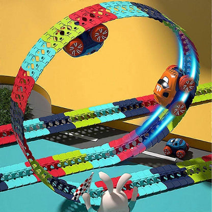 Kids Glow Race Track with Flexible Snap-Together Layout and Rechargeable LED Car
