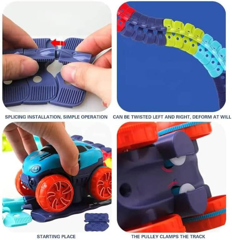 Glow in the Dark Race Track with Flexible Snap-Together Track and Anti-Tip Car for Kids Zolana