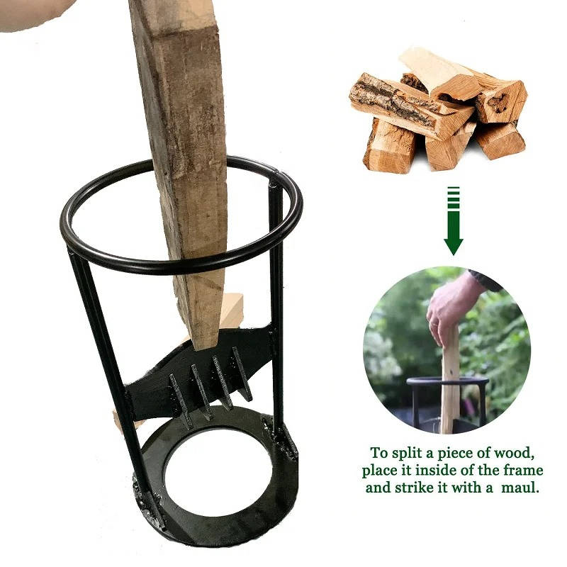 Manual Log Splitter with Cast Iron Fixed Wedge and Reinforced Wide Base, Portable Handle Zolana