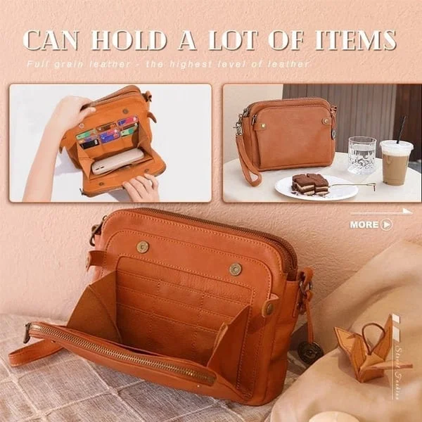 Leather Crossbody Bag with RFID-Blocking Wallet and Detachable Strap