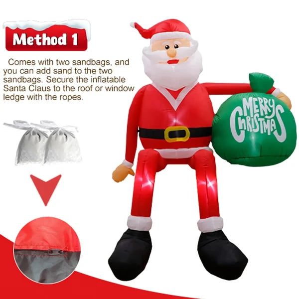 Eight-Foot Inflatable Santa with LED Lighting and Anchor Kit, Outdoor Climbing Figure Zolana