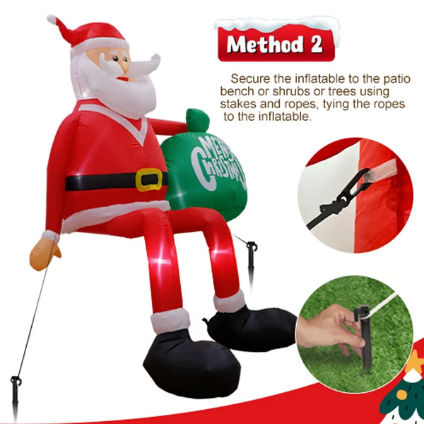 8-Foot Santa Inflatable with LED Illumination and Climbing Pose, Outdoor Holiday Display