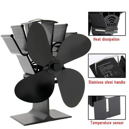 Wood Stove Fan with Heat-Powered Motor and Quiet 4-Blade Design, Anodized Aluminum Zolana
