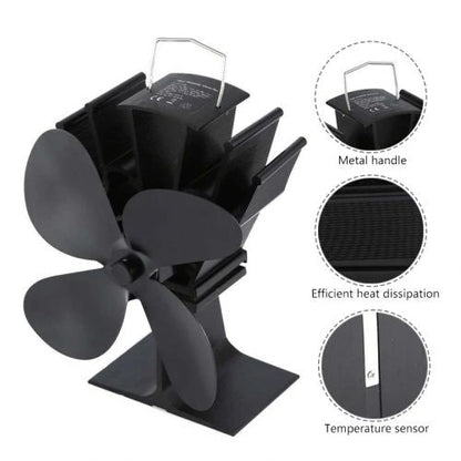 Wood Stove Fan with Heat-Powered Motor and Quiet 4-Blade Design, Anodized Aluminum Zolana