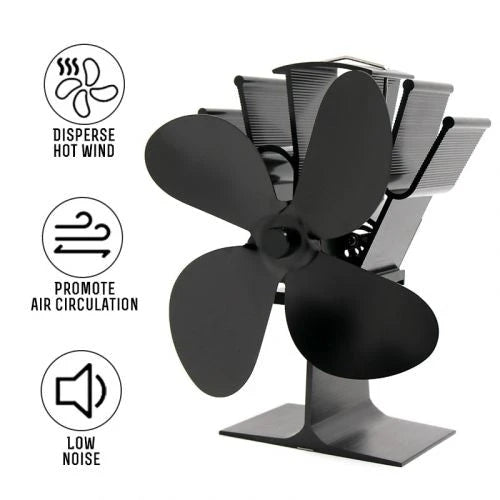 Wood Stove Fan with Heat-Powered Motor and Quiet 4-Blade Design, Anodized Aluminum Zolana