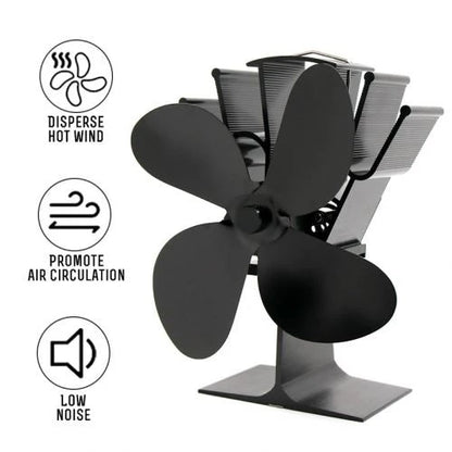 Wood Stove Fan with Heat-Powered Motor and Quiet 4-Blade Design, Anodized Aluminum Zolana