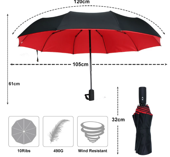 Compact Windproof Umbrella with Automatic One-Hand Open and Vented Canopy, 42in