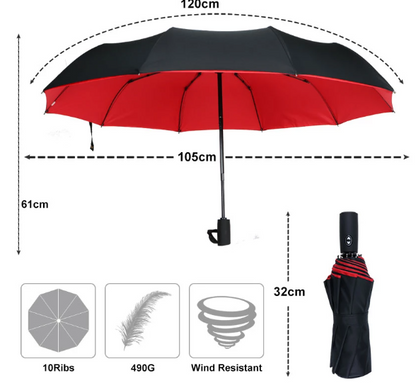 Compact Windproof Umbrella with Automatic One-Hand Open and Vented Canopy, 42in