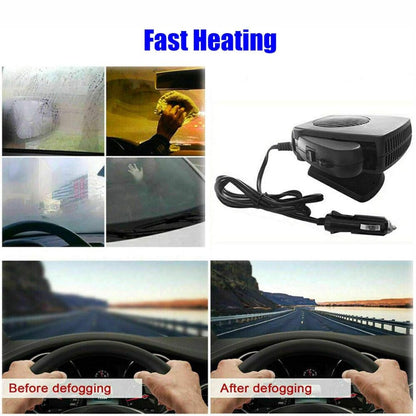 12V Car Heater with Ceramic Heating Element and Quiet Fan, 150–300W Compact Dash Unit