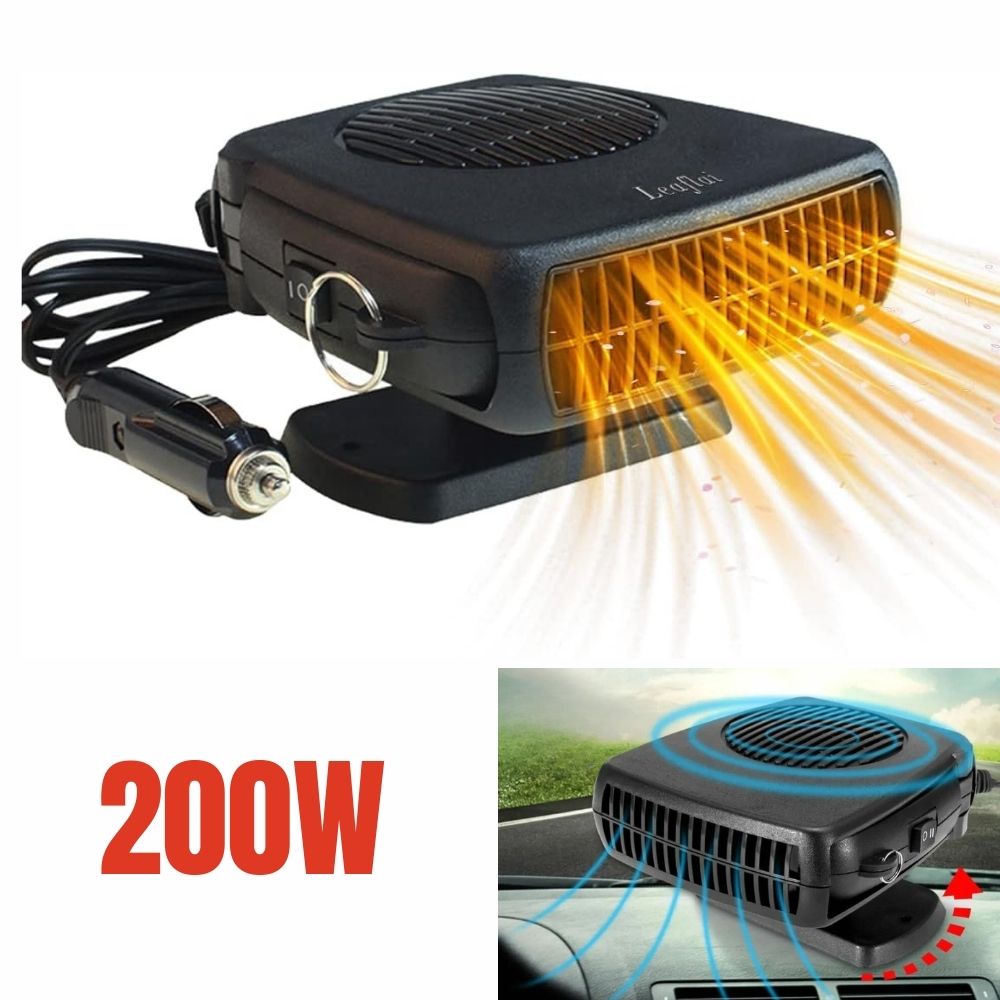 12V Car Heater with Ceramic Heating Element and Quiet Fan, 150–300W Compact Dash Unit