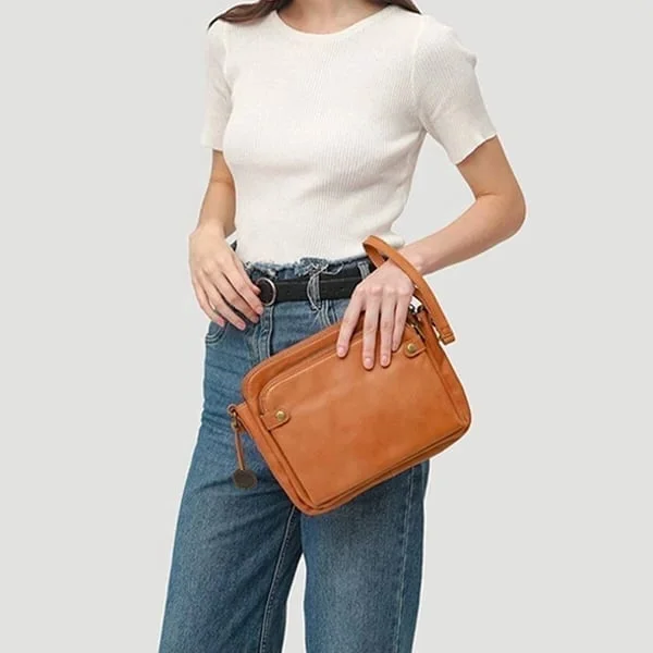 Leather Crossbody Bag with RFID-Blocking Wallet and Detachable Strap