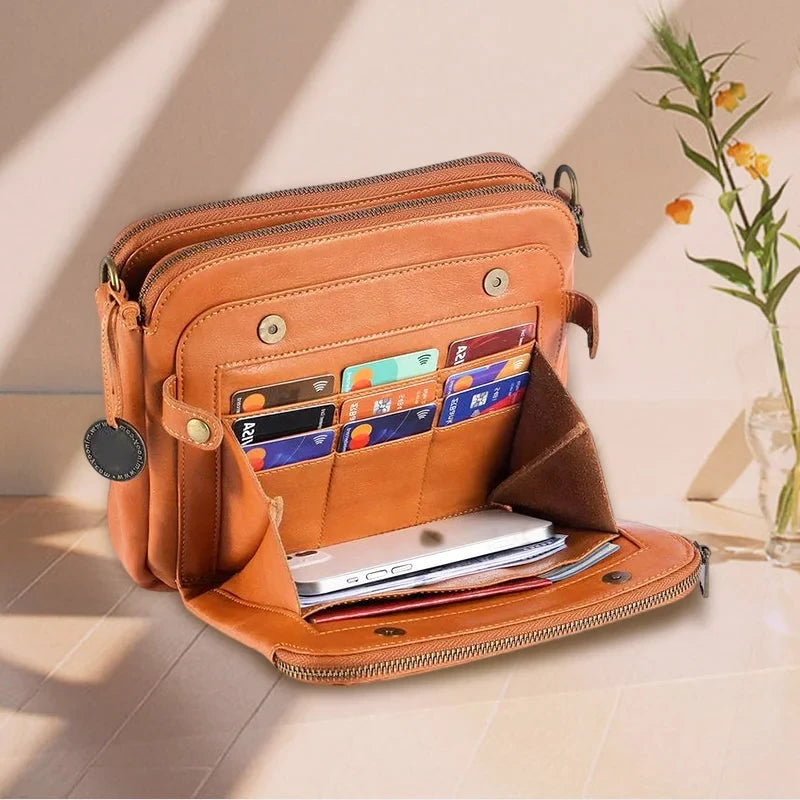 Leather Crossbody Bag with RFID Wallet and Detachable Strap, Fits 9.7-Inch Tablet Zolana