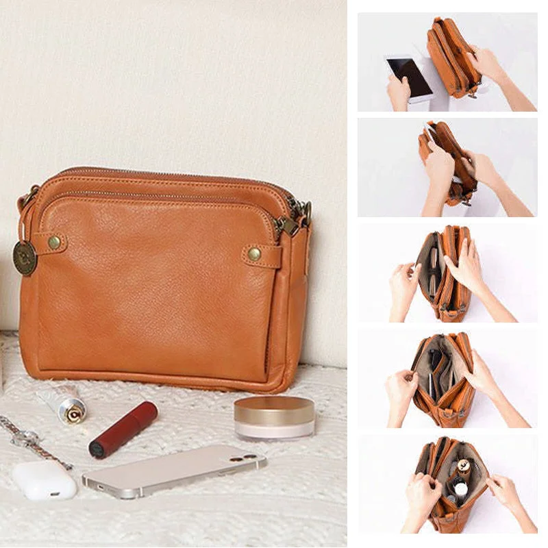 Leather Crossbody Bag with RFID-Blocking Wallet and Detachable Strap