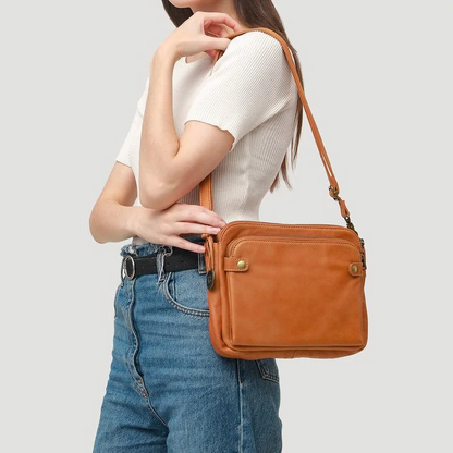 Leather Crossbody Bag with RFID-Blocking Wallet and Detachable Strap