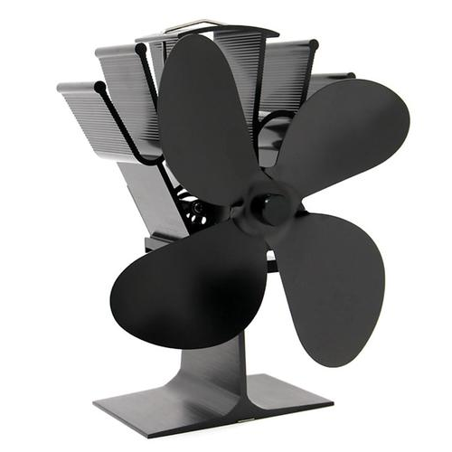 Wood Stove Fan with Heat-Powered Drive and Bi-Metal Safety, Anodized Aluminum