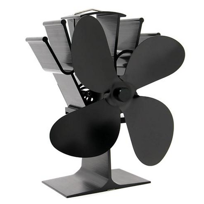 Wood Stove Fan with Heat-Powered Drive and Bi-Metal Safety, Anodized Aluminum