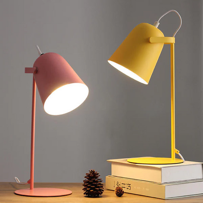 Table Lamp with Macaron Pastel Finish and Bucket-Shaped Iron Shade, Plug-In Bedside Light