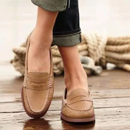 Women's Loafers with Low Heel and Slip-On Elastic Panels, Synthetic PU Leather Upper