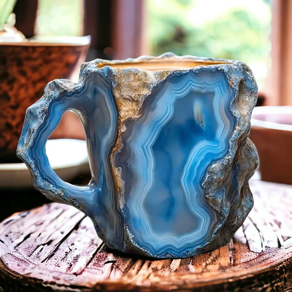 Crystal Coffee Mug with Faceted Gemlike Surface and Ergonomic Handle, 10.14 Fl Oz
