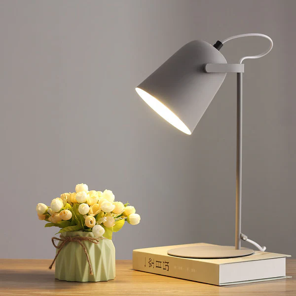Table Lamp with Macaron Bucket Shade and Iron Body, Plug-In Bedside Light Zolana