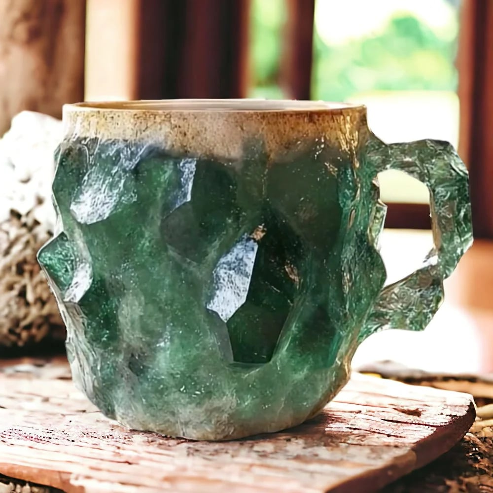 Crystal Coffee Mug with Faceted Gemlike Surface and Ergonomic Handle, 10.14 Fl Oz
